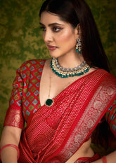 Red Rasian Silk  Bandhani Printed Saree